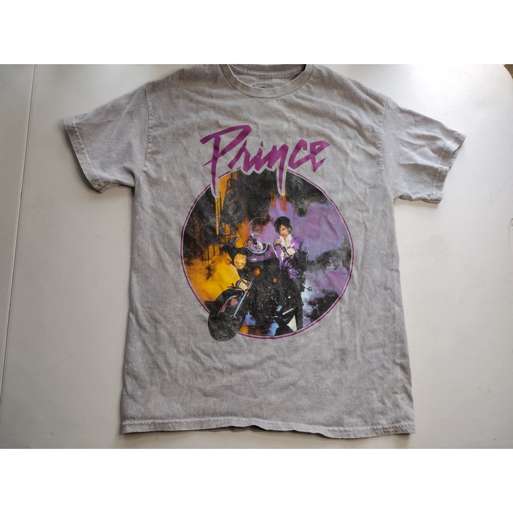 Prince Estate Purple Rain Motorcycle Graphic T-Shirt Grey Acid Wash Mens‎ Medium